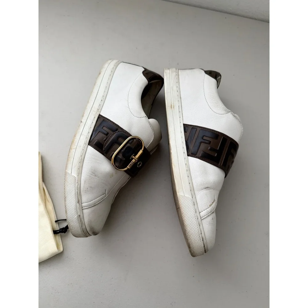 Fendi FF Logo Sneakers Womens 39 White Pre-owned Buckle Strap